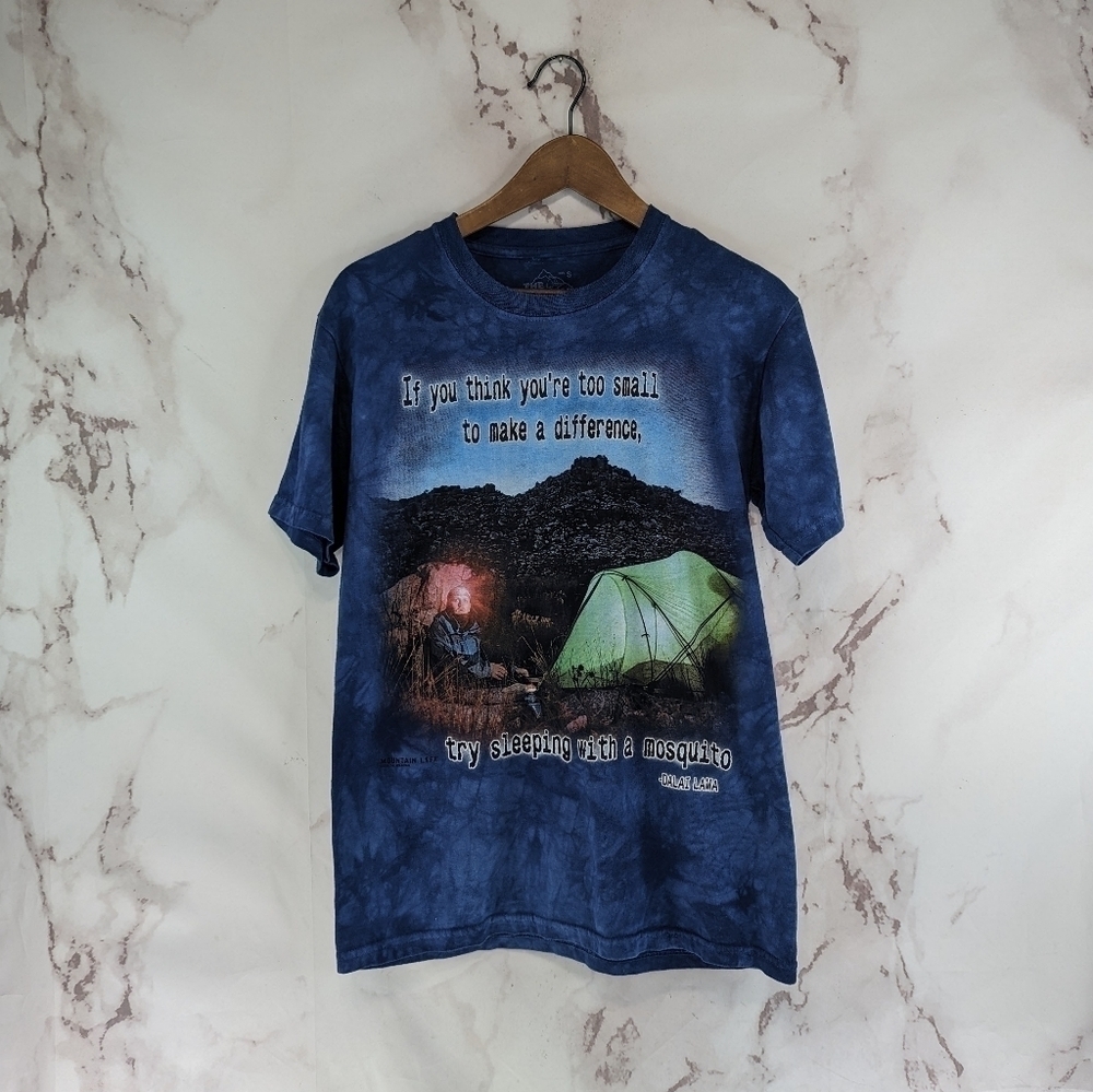 The Mountain T Shirt Mens Small Blue Thru Hiking Backpacking Mosquito Dalai Lama